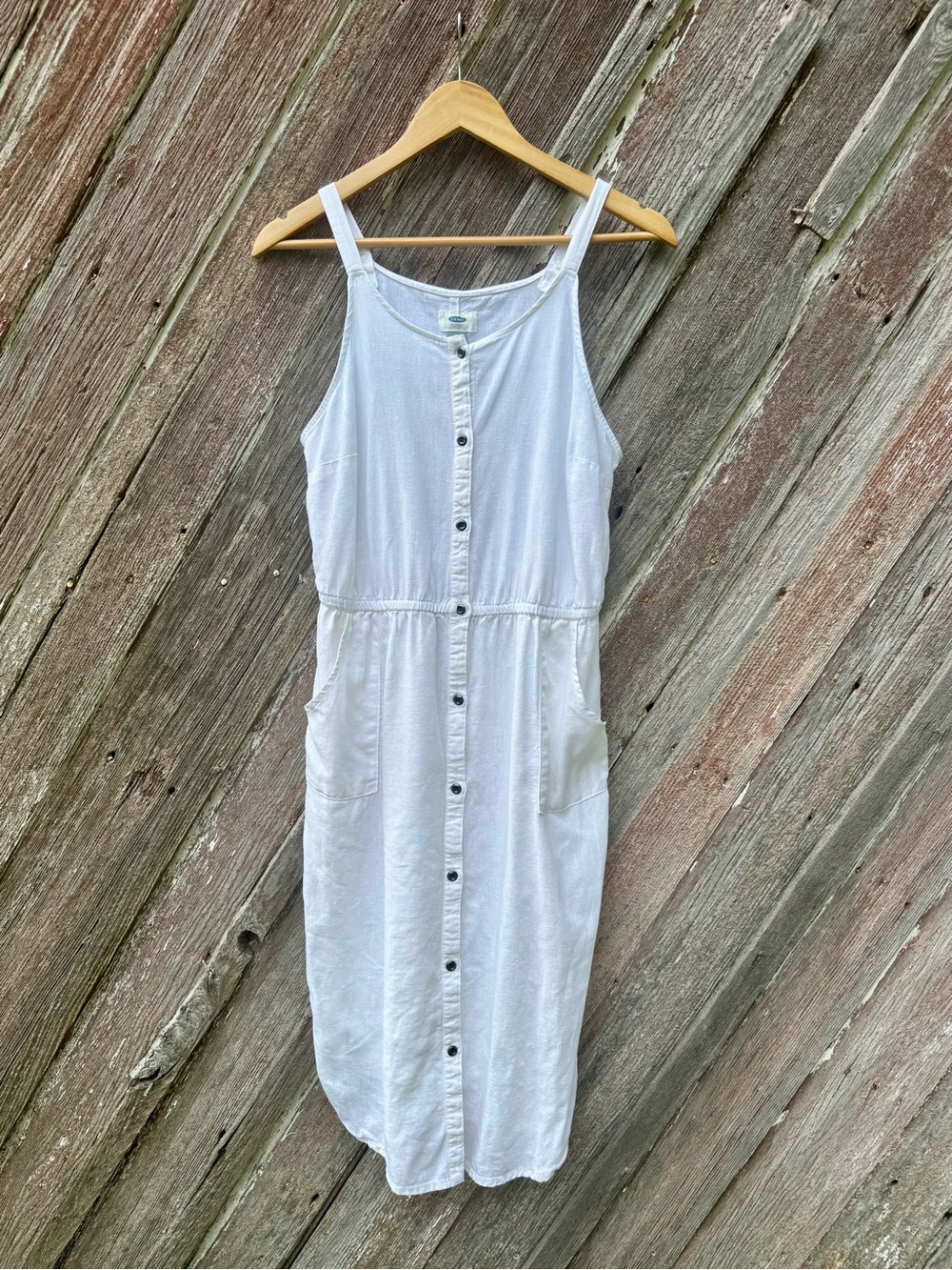 Old Navy White Linen Blend Button Front Midi Dress S